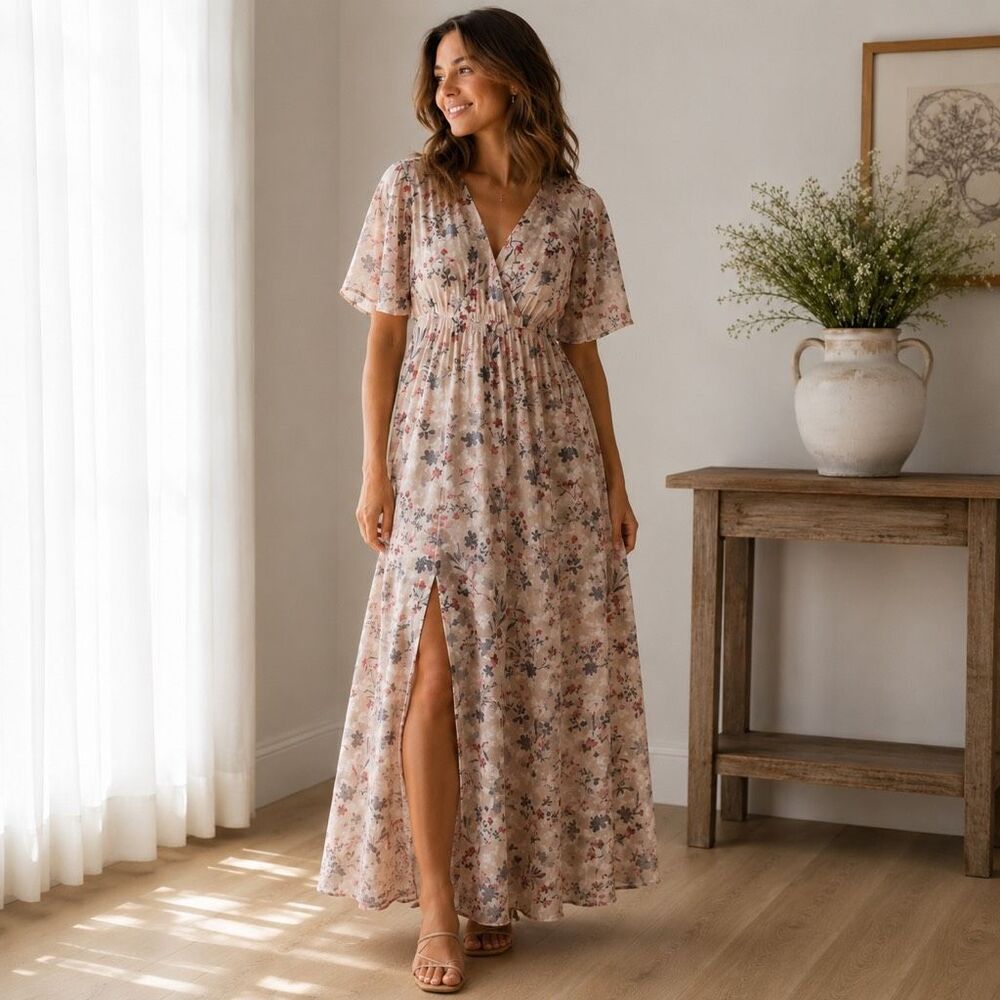 NWT Baltic Born Luca Jacquard Kimono Maxi Cherry Blossom Floral Dress XL